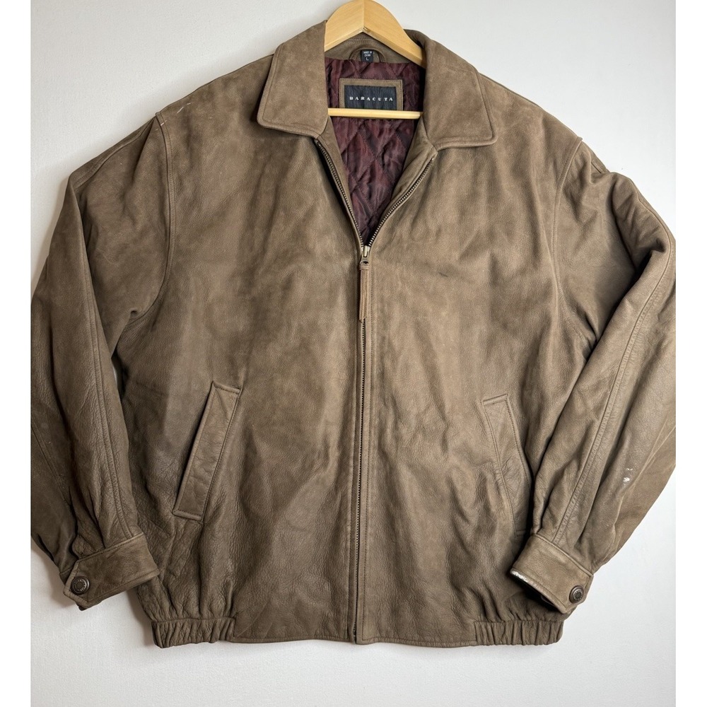 Vintage Baracuta Leather Jacket Large Bombers Jacket Full Zip Brown Quilted